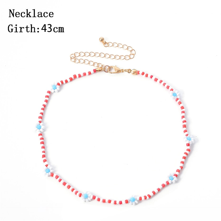 Colorful Beads Flower Choker Necklace