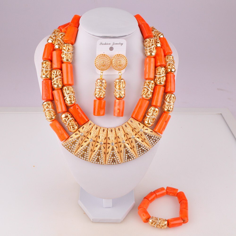 26inches Double Layeres Original Coral Nigerian Wedding Beads Jewelry Set  Women Coral Costume Necklace Set CNR892 - AliExpress
