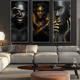 Black and Gold Nude Woman Canvas Painting