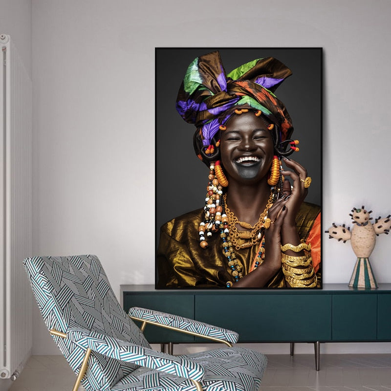 National Style Black Woman Canvas Painting