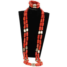 Load image into Gallery viewer, 45 inches Gold and Coral Long Statement Necklace