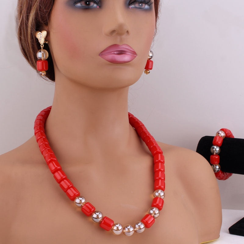 Nigerian Style Wedding Jewelry Set In Coral Bead Necklace Jewelry Set In  JW1378 | LaceDesign
