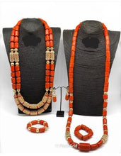 Load image into Gallery viewer, 45 inches Gold and Coral Long Statement Necklace
