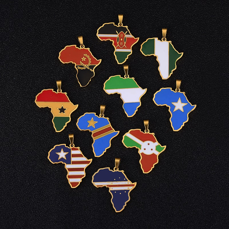 Africa Map Flag Pendant Necklace