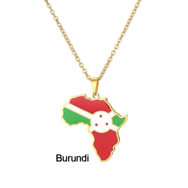 Africa Map Flag Pendant Necklace