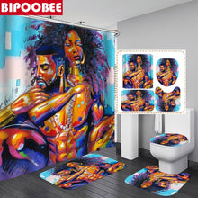 Load image into Gallery viewer, Black Couple Bathroom Shower Curtain