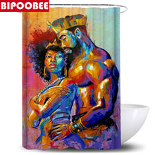 Load image into Gallery viewer, Black Couple Bathroom Shower Curtain