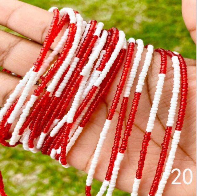 Red Crystal African Waist Beads (Set of 3) Weight Loss | Belly Chain 38-39 Inches