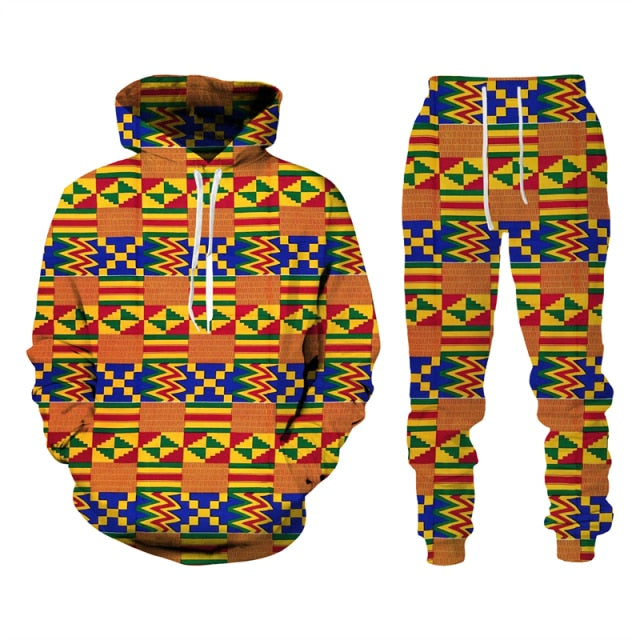 African Print Mens Set: Hoodie And Pant Fashionable Tracksuit For