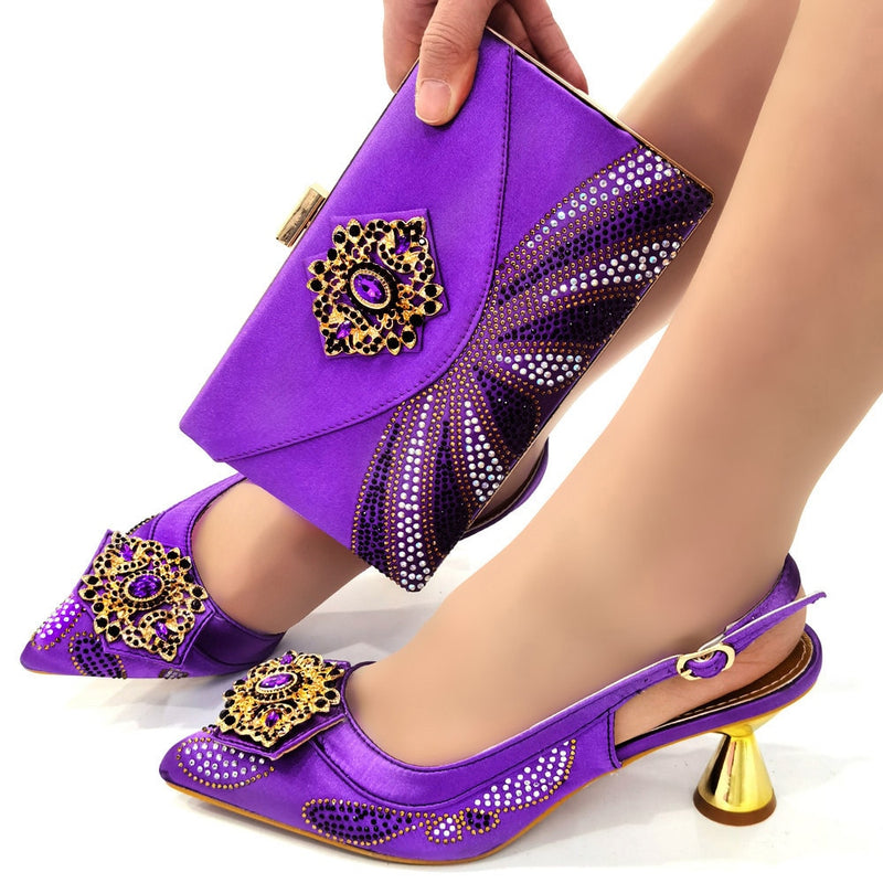 Purple Italian Matching Shoes Bag Sets, Purple Shoe Bag Set Party Women