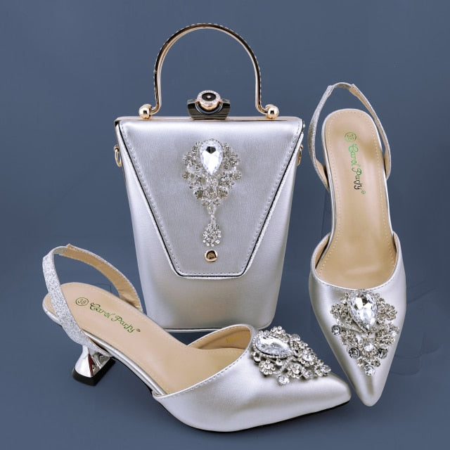 Crystal Decoration Shoes and Bag Set